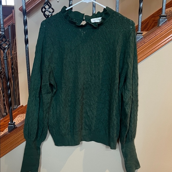 Treasure & Bond Sweaters - Treasure & Bond Forest Green Ruffled Mock Neck Sweater